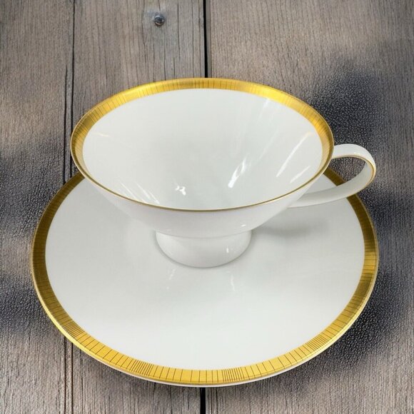 Rosenthal Germany 3680 White Gold Band Black Lines Tea Cup And Saucer Set 2 VTG - Picture 5 of 16
